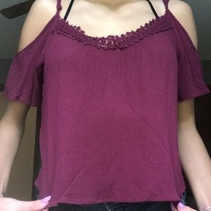 Maroon Cold Shoulder Top